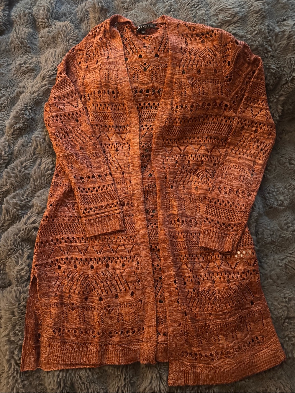 Love Ellie Rust Open Knit Long Cardigan Size L